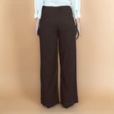 Brown Crinkled Cotton Flax High-Rise Flared Pant