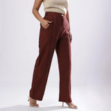 Right View of a Model wearing Breezy Brown Straight Fit Cotton Pant