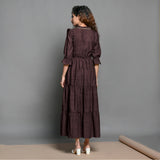 Brown Hand-Beaded Cotton Flax Boho Maxi Dress