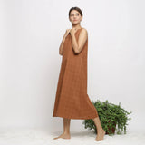 Left View of a Model wearing Front Slit Handspun Airy Shift Dress