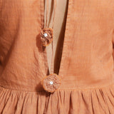 Back Detail of a Model wearing Brown Handspun Solid Loose Fit Dress