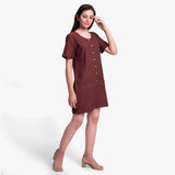 Front View of a Model wearing Solid Brown Mangalgiri Cotton Romper