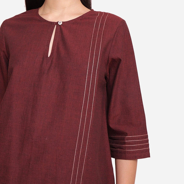 Front Detail of a Model wearing Brown Mangalgiri Cotton Tunic Top