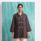 Brown Cotton Flax Welt Pocket Coat