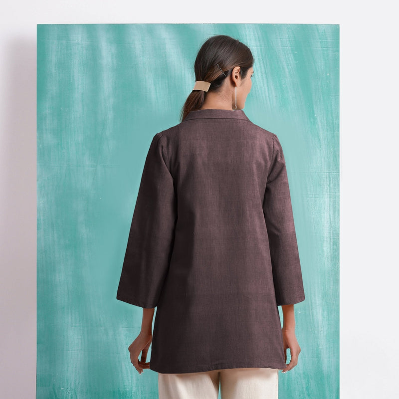 Brown Cotton Flax Welt Pocket Coat