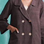 Brown Cotton Flax Welt Pocket Coat