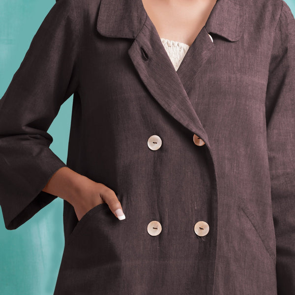 Brown Cotton Flax Welt Pocket Coat