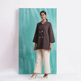 Brown Cotton Flax Welt Pocket Coat