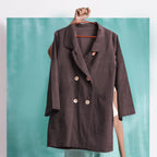 Brown Cotton Flax Welt Pocket Coat