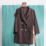 Brown Cotton Flax Welt Pocket Coat