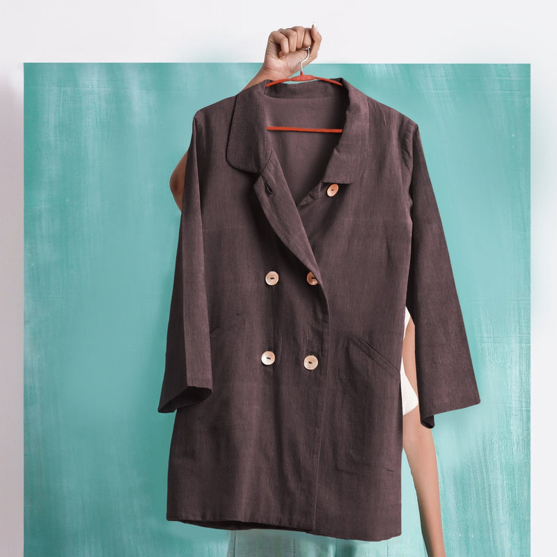 Brown Cotton Flax Welt Pocket Coat