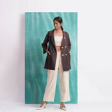 Brown Cotton Flax Welt Pocket Coat