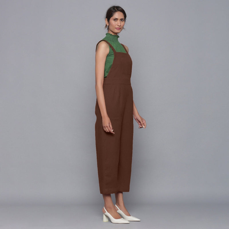 Brown Warm Cotton Corduroy Dungaree Jumpsuit