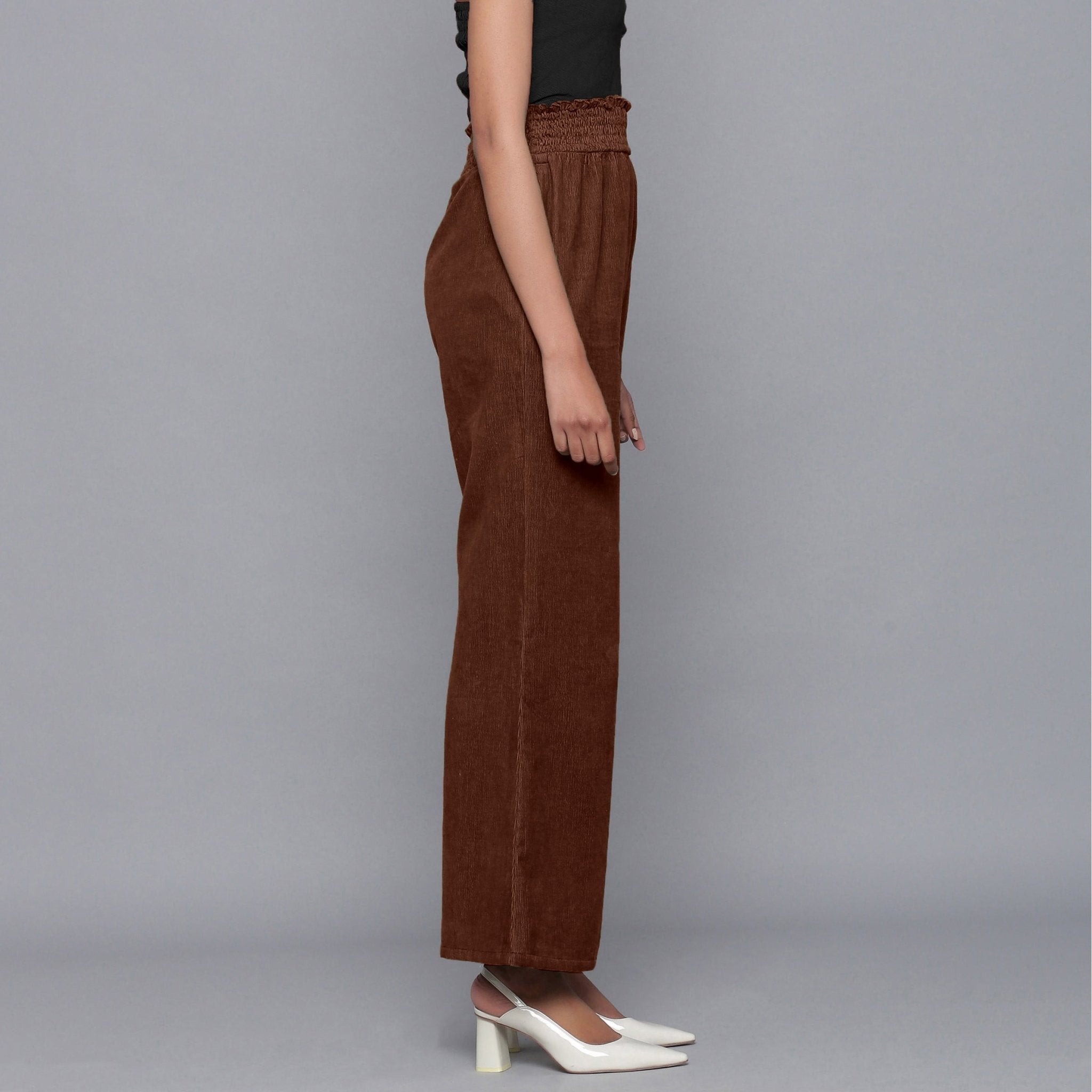 Brown Warm Cotton Corduroy Elasticated Bootcut Pant