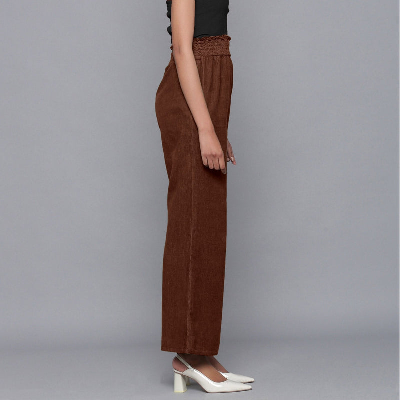 Brown Warm Cotton Corduroy Elasticated Bootcut Pant