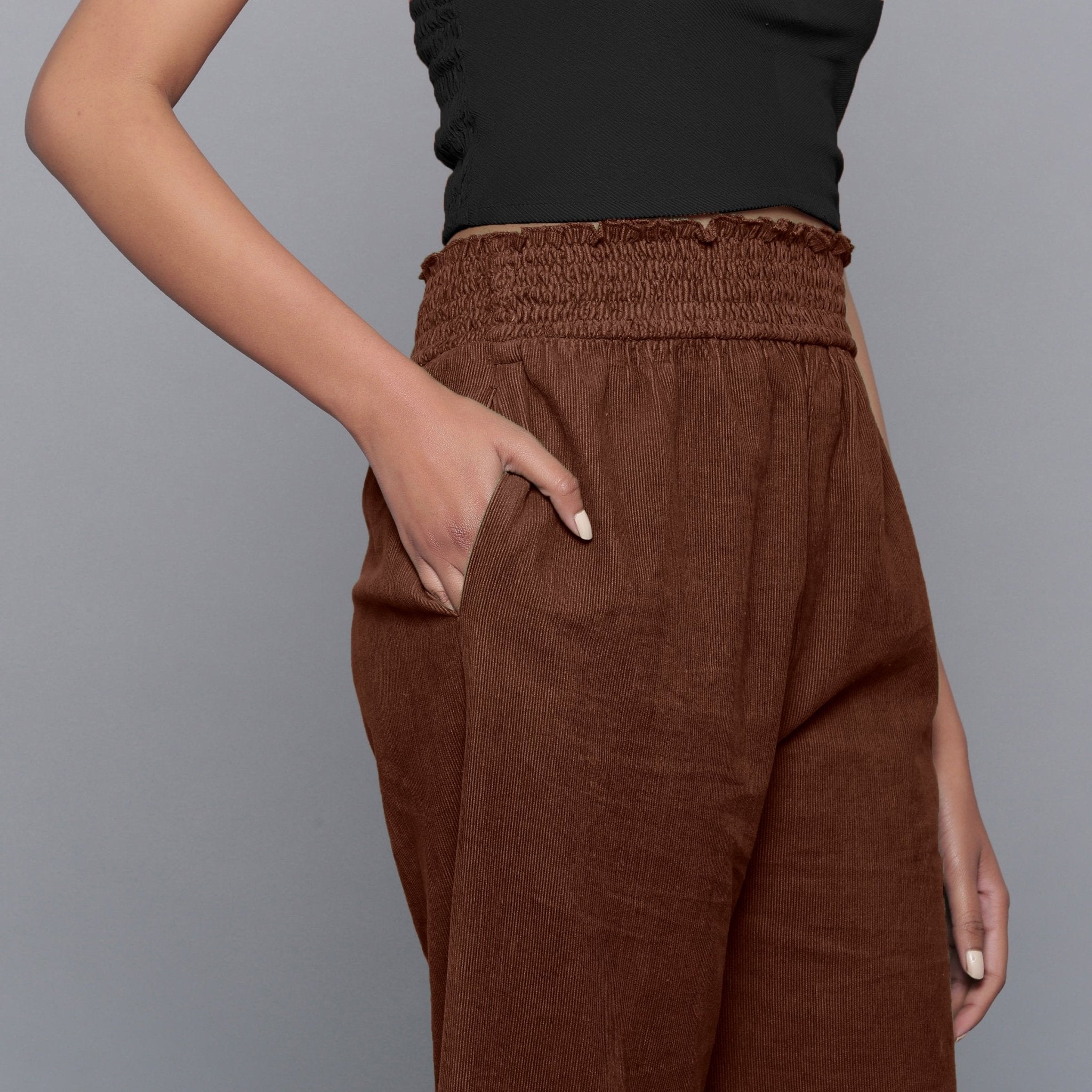 Brown Warm Cotton Corduroy Elasticated Bootcut Pant