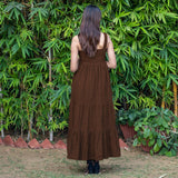 Brown Warm Cotton Corduroy Gathered Maxi Tier Dress