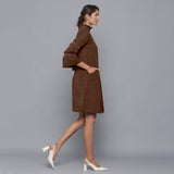 Brown Warm Cotton Corduroy High Neck Short Dress