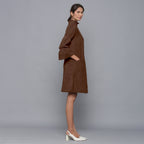 Brown Warm Cotton Corduroy High Neck Short Dress