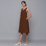 Brown Warm Cotton Corduroy Knee Length Flared Dress