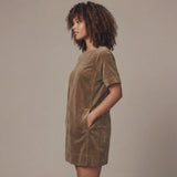 Brown Warm Cotton Velvet A-Line Short Dress