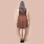 Brown Warm Cotton Waffle Fit and Flare Short Sleeveless Dress