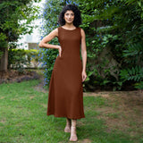 Brown Warm Cotton Waffle Fit and Flare Sleeveless Maxi Dress