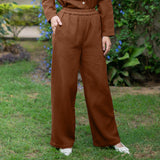 Brown Warm Cotton Waffle High-Rise  Elasticated Pant