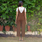 Brown Warm Cotton Waffle Midi Dungaree Jumpsuit