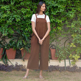 Brown Warm Cotton Waffle Midi Dungaree Jumpsuit