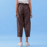 Brown Cotton Flax Elasticated Paneled Pant