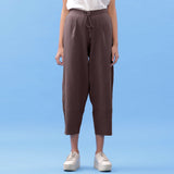 Brown Cotton Flax Elasticated Paneled Pant