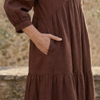 Burgundy 100% Cotton Deep-V Maxi Tier Dress
