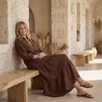 Burgundy 100% Cotton Deep-V Maxi Tier Dress