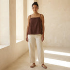 Burgundy 100% Cotton Spaghetti Strap Top with Elastic Gathered Back