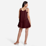 Burgundy 100% Cotton Tie-Up Shoulder Tier Mini Dress