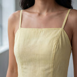 Butter Yellow 100% Cotton Fit and Flare Short Dress