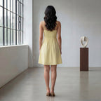 Butter Yellow 100% Cotton Fit and Flare Short Dress
