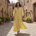 Butter Yellow Handspun Cotton Deep-V Maxi Tier Dress