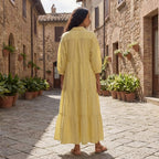 Butter Yellow Handspun Cotton Deep-V Maxi Tier Dress