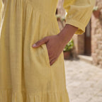 Butter Yellow Handspun Cotton Deep-V Maxi Tier Dress