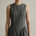Charcoal Grey Cotton Flannel Sleeveless Paneled Maxi Dress