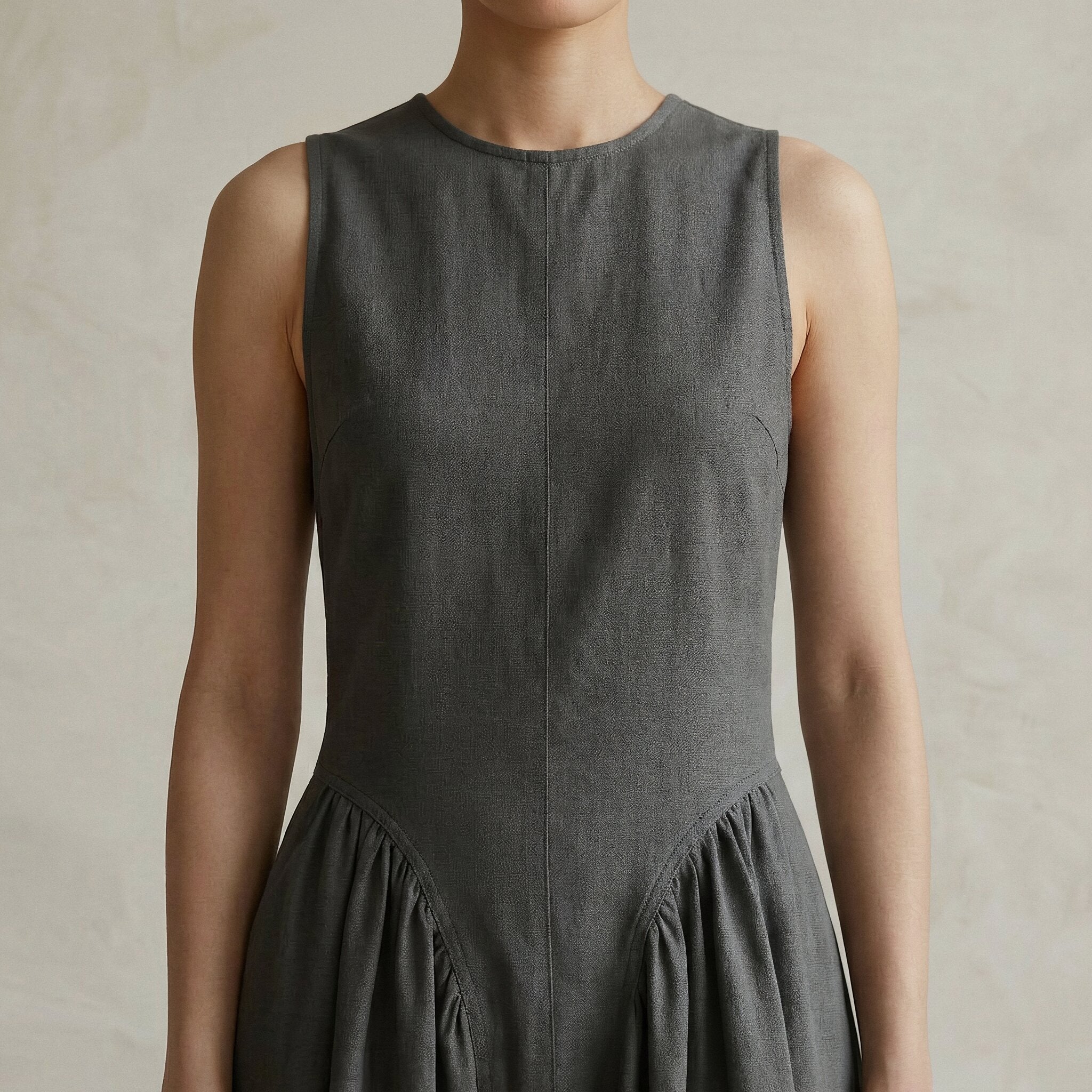 Charcoal Grey Cotton Flannel Sleeveless Paneled Maxi Dress