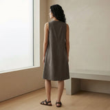 Charcoal Grey Cotton Flannel Sleeveless Paneled Swing Dress