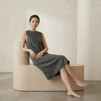 Charcoal Grey Cotton Flannel Sleeveless Paneled Swing Dress