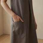 Charcoal Grey Cotton Flannel Sleeveless Paneled Swing Dress