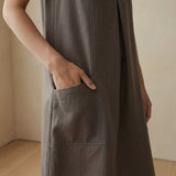 Charcoal Grey Cotton Flannel Sleeveless Paneled Swing Dress