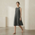 Charcoal Grey Cotton Flannel Sleeveless Paneled Swing Dress
