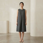 Charcoal Grey Cotton Flannel Sleeveless Paneled Swing Dress