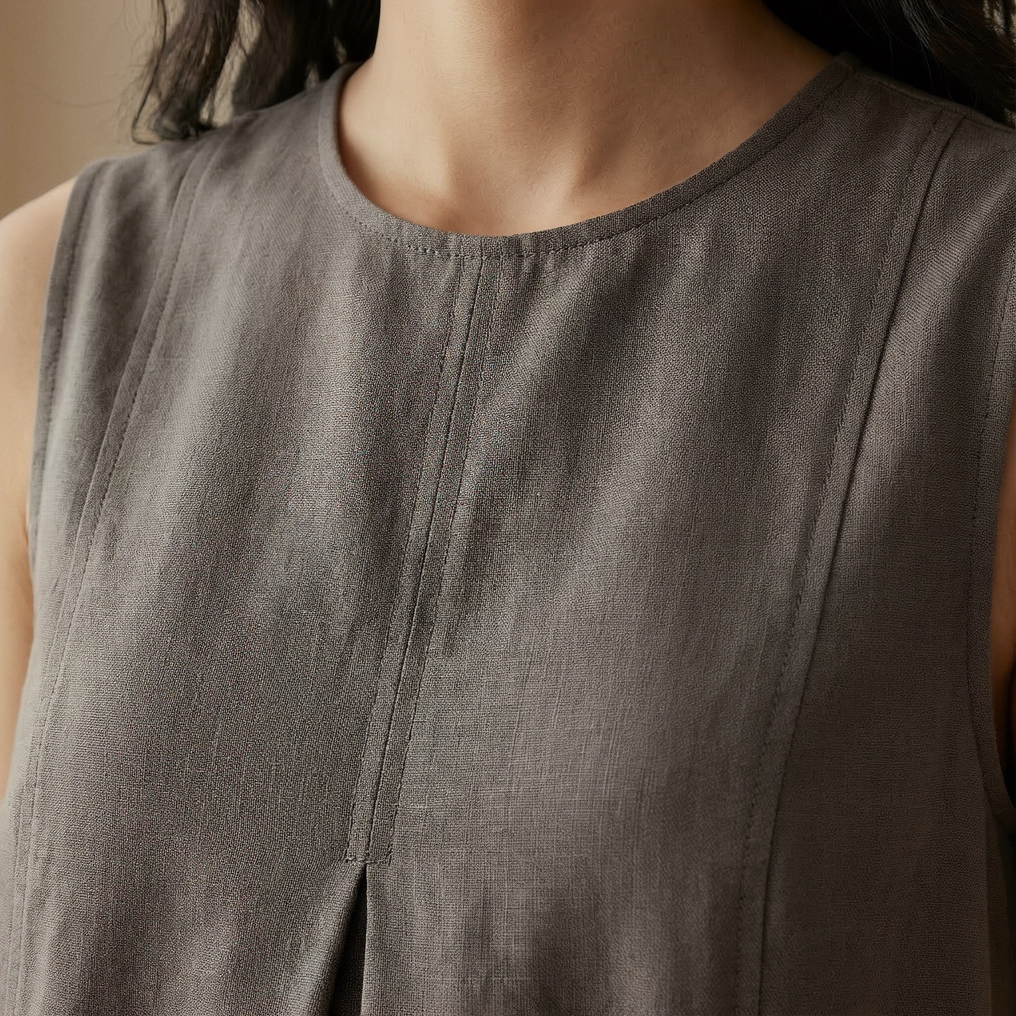 Charcoal Grey Cotton Flannel Sleeveless Paneled Swing Dress